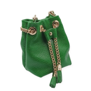 Leather mini bucket bag in green color - Erato