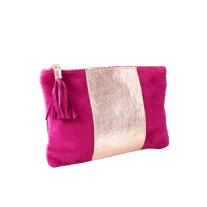Handmade clutch in soft suede leather fuchsia color - Mira